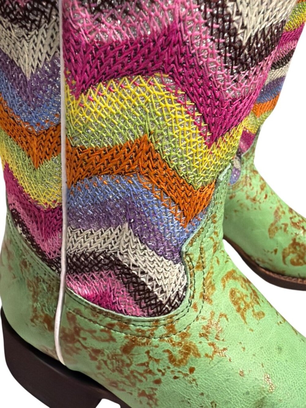 Tanner Mark Multicolor Chevron Rustic Leather Western Boots Size 7.5 Square Toe - Picture 2 of 9